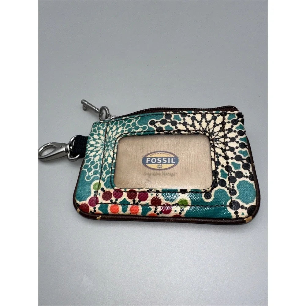 Fossil Mandala Key Per ID Coin Pouch Zippered Small Wallet Key Clip New